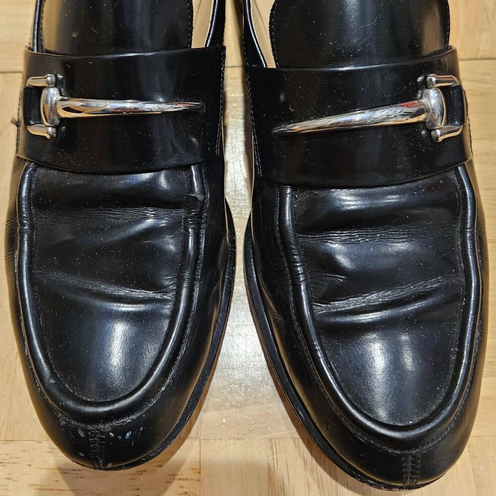 Vintage 90s Rare GUCCI Loafers Black Leather Silver Horsebit